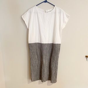 White and black split color dress